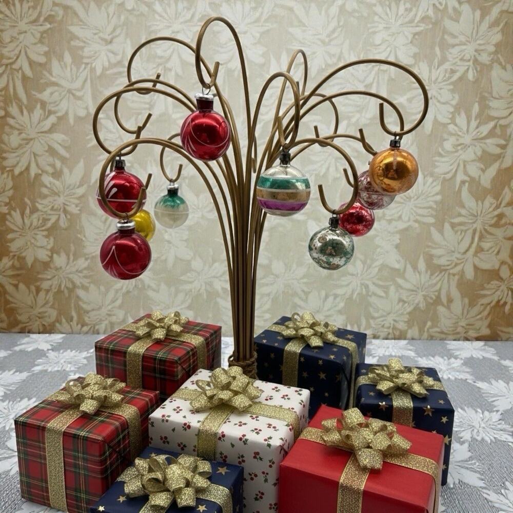 Ten 1.25-1.5” Vtg Glass Christmas Tree Ornaments Small Balls Cali Col & Poland